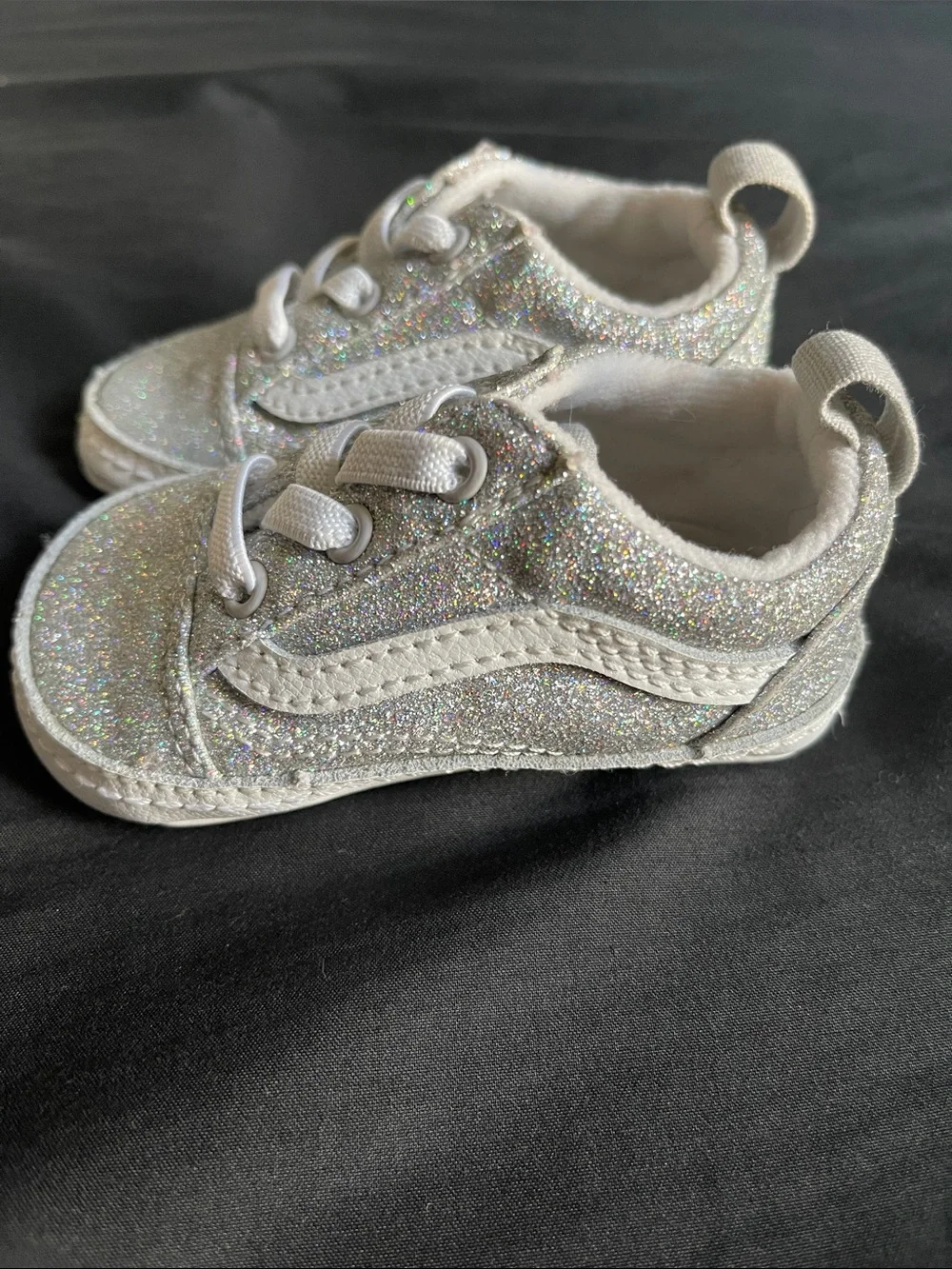 Vans Infant Glitter Silver Slip-On Sneakers Size 3.0 Baby Shoes Sparkle NWOT